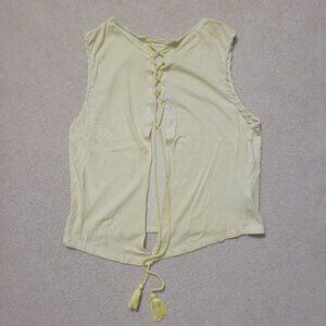 Mango Women's Pale Yellow Open Tie Back Tank Top, Size Small